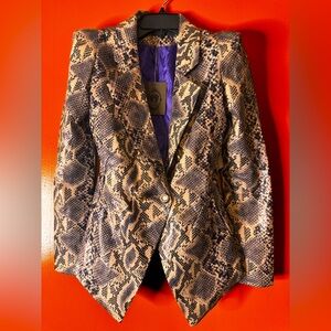 NWT TOV Holy Double Breast Animal Print Metallic Blazer. Size EU 40 / US 10